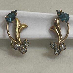 DeCurtis De Curtis 12K GF gold filled screw back screwback blue + clear crystal